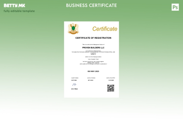 модерен стил Либиски сертификат за регистрација на компанија Шаблон за Word и PD